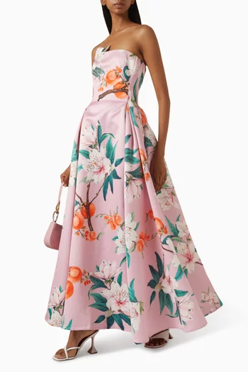 فستان نورا طويل بلا حمالات