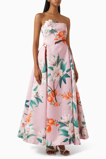 فستان نورا طويل بلا حمالات