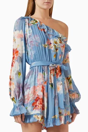 One-shoulder Belted Romper in Viscose