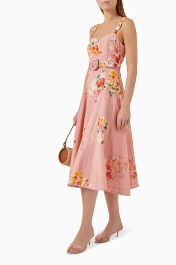 Saba Belted Midi Dress in Linen Blend