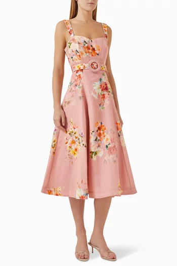 Saba Belted Midi Dress in Linen Blend