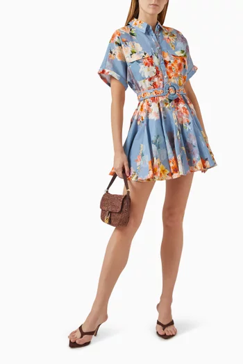 Saba Belted Mini Dress in Linen Blend