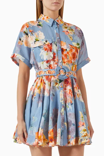Saba Belted Mini Dress in Linen Blend