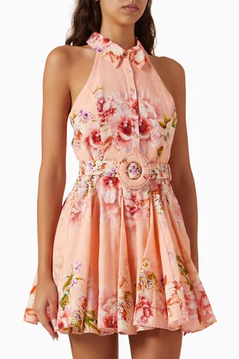 Kavi Floral-print Mini Dress in Linen Blend