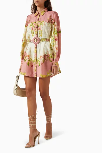Aiva Belted Mini Dress in Linen Blend