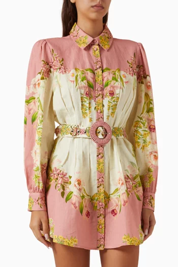 Aiva Belted Mini Dress in Linen Blend