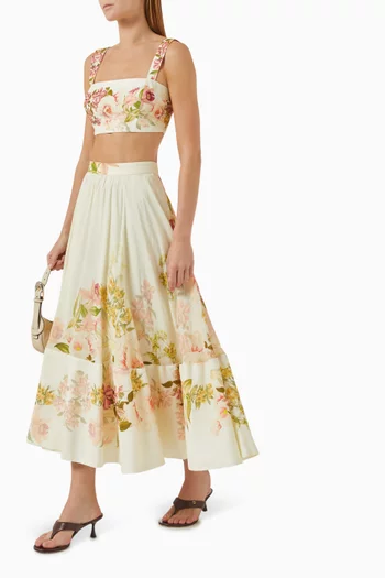 Floral-print Midi Skirt in Organza