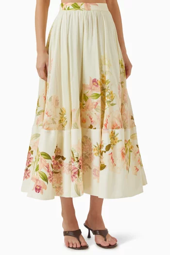 Floral-print Midi Skirt in Organza