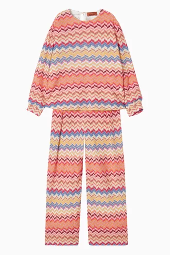 بلوزة بنقشة خطوط متعرجة منسوجة من مزيج القطن