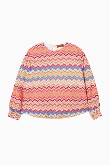 بلوزة بنقشة خطوط متعرجة منسوجة من مزيج القطن
