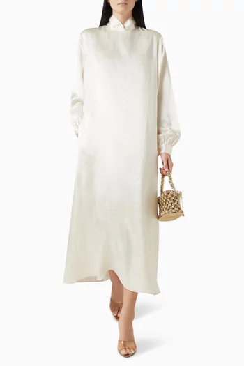 Twist-collar Dress in Satin