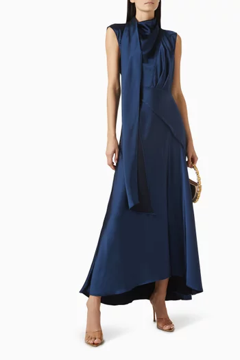 Scarf-neckline Maxi Dress in Satin