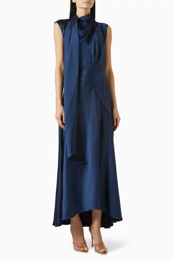 Scarf-neckline Maxi Dress in Satin