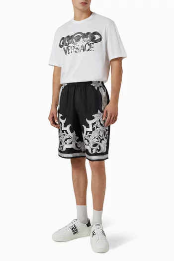 Architectural Barocco-print Shorts in Silk-twill