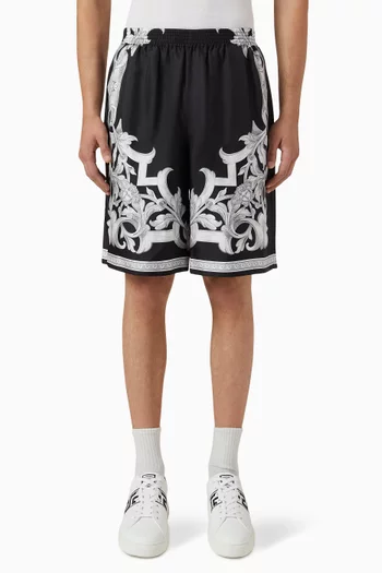 Architectural Barocco-print Shorts in Silk-twill