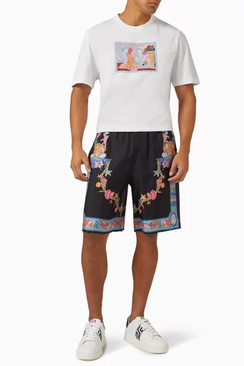 Coral Theatre-print Shorts in Silk Twill
