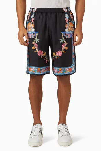 Coral Theatre-print Shorts in Silk Twill
