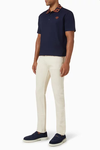 Greca Polo Short in Cotton Piqué