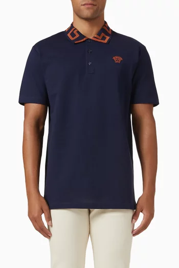 Greca Polo Short in Cotton Piqué