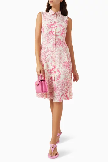 فستان متوسط الطول بنقشة أحياء بحرية باروكية كريب صيني