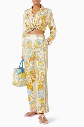 قميص بنقشة أحياء بحرية باروكية حرير تويل