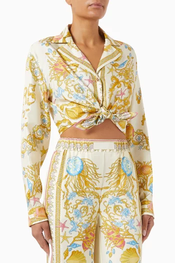 قميص بنقشة أحياء بحرية باروكية حرير تويل