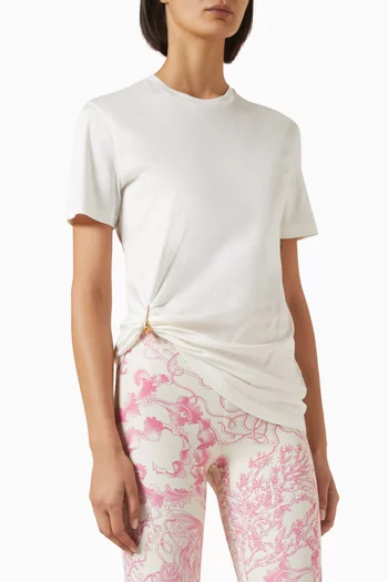 تي شيرت مزين بدبوس حرير وقطن جيرسيه