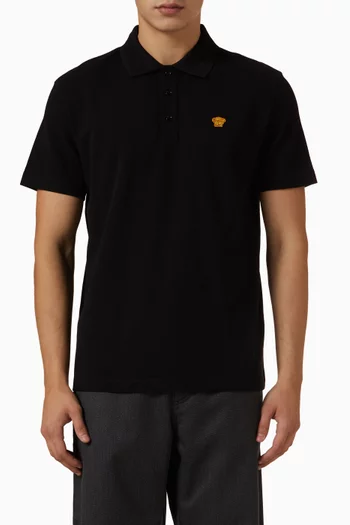 Embroidered Medusa Polo Shirt in Cotton Piqué