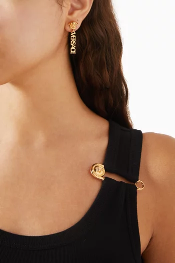 Logo Drop Earrings in Gold-tone Metal