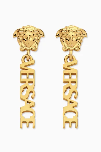 Logo Drop Earrings in Gold-tone Metal