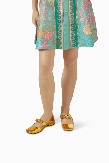 حذاء باليرينا بعقد جياني وكعب مسطح جلد لامع