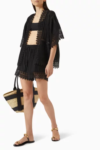 Ethereal Lace-trim Kimono in Cotton Blend