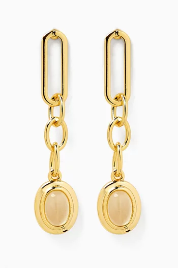 أقراط سن ست بسلسلة مرصعة بأحجار نحاس مطلي بلون ذهبي