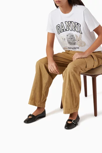 Buckle Ballerina Flats in Faux Leather