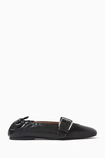 Buckle Ballerina Flats in Faux Leather