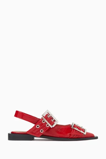 Feminine Buckle Ballet Flats in Faux Naplack Leather