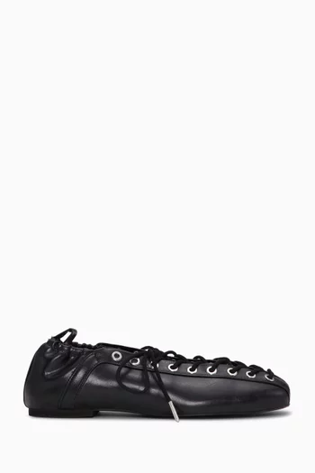 Eyelets Lace-up Ballet Flats in Faux Leather