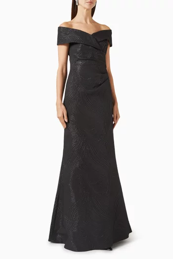 فستان سهرة بأكتاف مكشوفة جاكار