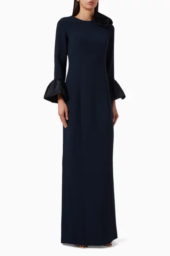 فستان سهرة بأساور واسعة كريب