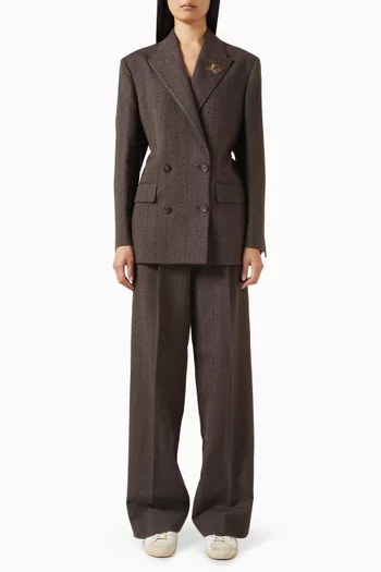 جاكيت بصفي أزرار ونقشة مخططة صوف