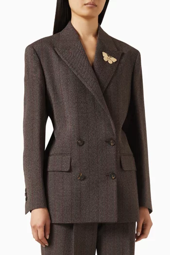 جاكيت بصفي أزرار ونقشة مخططة صوف