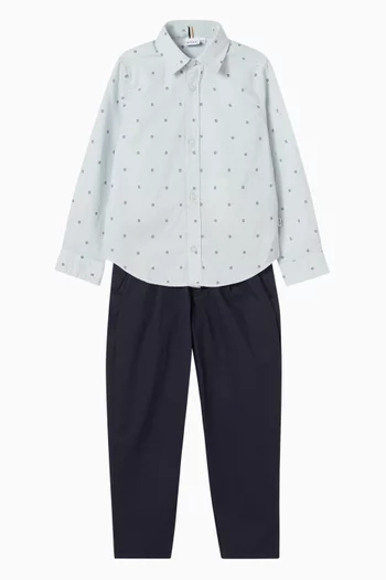 قميص بنقشة شعار حرف B مزدوج قطن