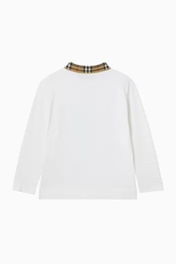 Check Collar Long-sleeve Polo Shirt in Cotton-pique