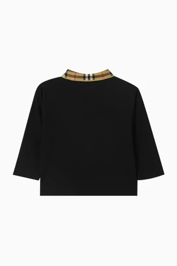 تي شيرت بولو بياقة بنقشة مربعات قطن بيكيه