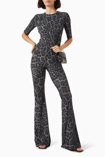 Leopard-print Flared Pants in Nylon Blend