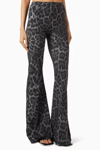 Leopard-print Flared Pants in Nylon Blend