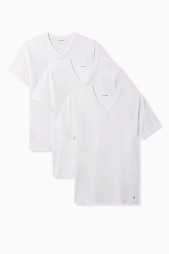 V-Neck Lounge T-shirts in Stretch-Cotton, Set of 3
