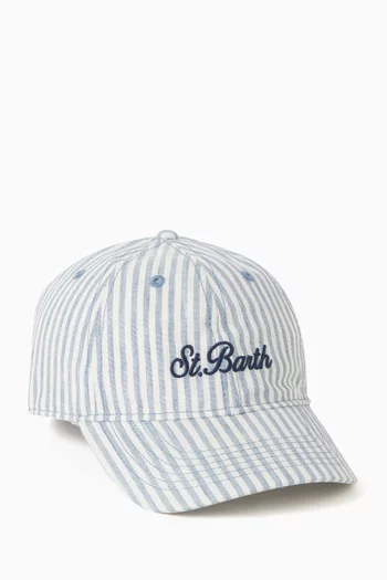 St. Barth Striped Baseball Cap in Linen