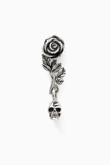 Rose Skull Stud Earring in Sterling Silver