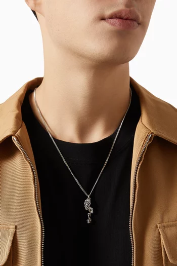 Rose and Skull Pendant Necklace in Sterling Silver